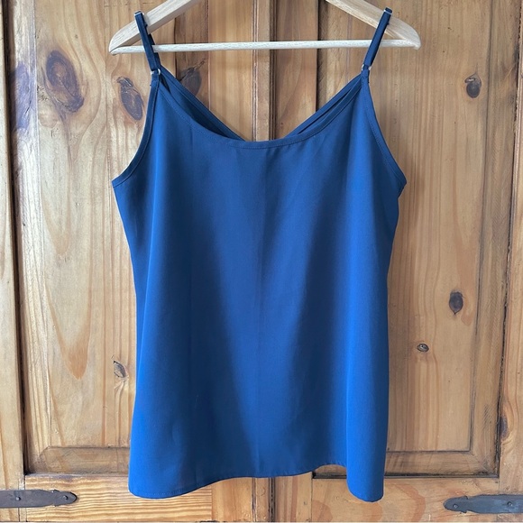 A-Line Navy Blue Button-Down Sleeveless Blouse Thin Straps Tank Top - Picture 6 of 11